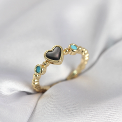 Mey İthalat® Gold Renk Hematit Taşlı Kadın Yüzük