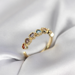 Mey İthalat® Gold Renk Kalp Model Renkli Zirkon Taşlı Kadın Yüzük