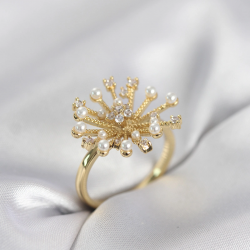 Mey İthalat® Gold Renk Karahindiba Model Zirkon Taşlı Kadın Yüzük