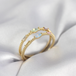 Mey İthalat® Gold Renk Karışık Renk Zirkon Taşlı Kadın Yüzük