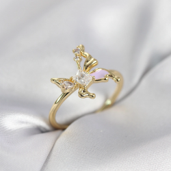 Mey İthalat® Gold Renk Kelebek Model Zirkon Taşlı Kadın Yüzük