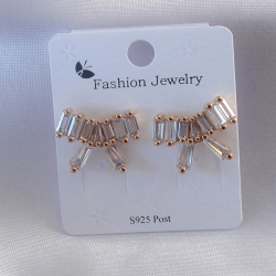 Mey İthalat® Gold Renk Kurdele Model Zirkon Taşlı Kadın Küpe