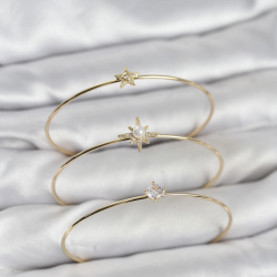 Mey İthalat® Gold Renk Kutup Yıldızı Model Zirkon Taşlı 3'lü Kadın Bileklik Kombini