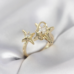 Mey İthalat® Gold Renk Kutup Yıldızı Model Zirkon Taşlı Kadın Yüzük