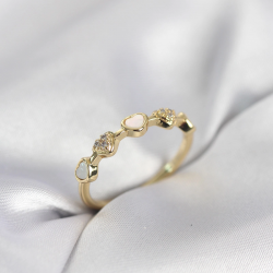 Mey İthalat® Gold Renk Minimal Kalp Model Zirkon Taşlı Pirinç Kadın Yüzük