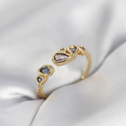 Mey İthalat® Gold Renk Mor Damla Zirkon Taşlı Kadın Yüzük