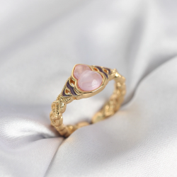 Mey İthalat® Gold Renk Pembe Damla Model Kadın Yüzük