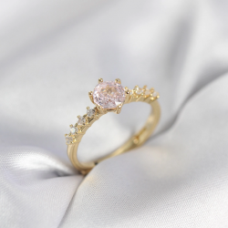 Mey İthalat® Gold Renk Pembe Tek Taş Model Zirkon Taşlı Kadın Yüzük