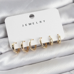 Mey İthalat® Gold Renk Pirinç 3 Çift Kadın Küpe Seti