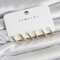 Mey İthalat® Gold Renk Pirinç Kemik Model 3 Çift Kadın Küpe Seti