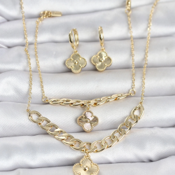 Mey İthalat® Gold Renk Pirinç Kolye Bileklik ve Küpe Seti