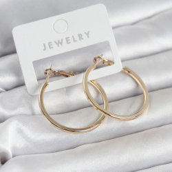 Mey İthalat® Gold Renk Pirinç Köşeli Kenar Halka 32 mm Kadın Küpe