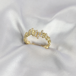 Mey İthalat® Gold Renk Pirinç Ritim Model Zirkon Taşlı Kadın Yüzük