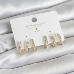 Mey İthalat® Gold Renk Pirinç Zirkon Taşlı Kadın Küpe