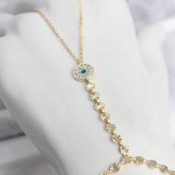 Mey İthalat® Gold Renk Pirinç Zirkon Taşlı Nazar Model Şahmeran