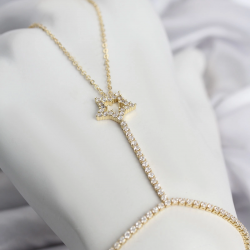 Mey İthalat® Gold Renk Pirinç Zirkon Taşlı Yıldız Model Şahmeran
