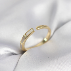 Mey İthalat® Gold Renk Sedefli Çubuk Model Kadın Yüzük