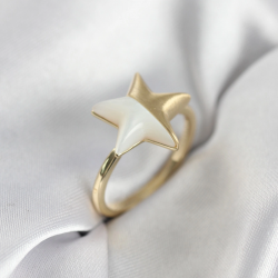 Mey İthalat® Gold Renk Sedefli Yıldız Model Kadın Yüzük
