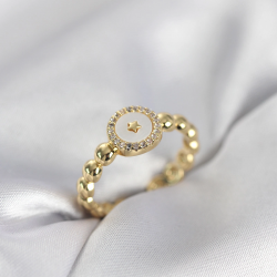 Mey İthalat® Gold Renk Sedefli Yıldız Model Zirkon Taşlı Kadın Yüzük