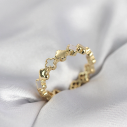 Mey İthalat® Gold Renk Sedefli Yonca Model Kadın Yüzük