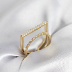 Mey İthalat® Gold Renk Sedefli Zirkon Taşlı 2'li Kadın Yüzük