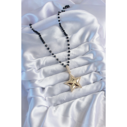 Mey İthalat® Gold Renk Siyah Boncuk Zirkon Taşlı Yıldız Model VİP Seri Kadın Kolye