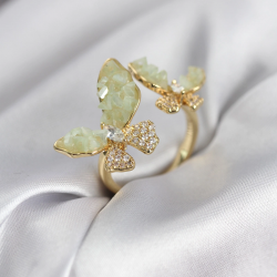 Mey İthalat® Gold Renk Su Yeşili Kelebek Model Zirkon Taşlı Kadın Yüzük