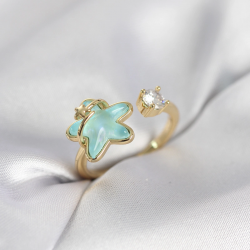 Mey İthalat® Gold Renk Turkuaz Yıldız Model Kadın Yüzük