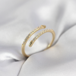 Mey İthalat® Gold Renk Yılan Kuyruk Model Zirkon Taşlı Kadın Yüzük