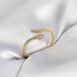 Mey İthalat® Gold Renk Yılan Model Zirkon Taşlı Kadın Yüzük