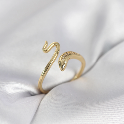 Mey İthalat® Gold Renk Yılan Model Zirkon Taşlı Kadın Yüzük