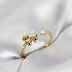 Mey İthalat® Gold Renk Yonca Model Sedefli Kadın Yüzük