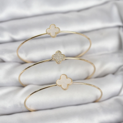 Mey İthalat® Gold Renk Yonca Model Zirkon Taşlı 3'lü Kadın Bileklik Kombini