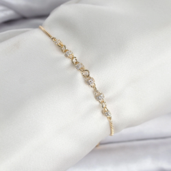 Mey İthalat® Gold Renk Zincir Model Zirkon Taşlı Pirinç Asansörlü Kadın Bileklik