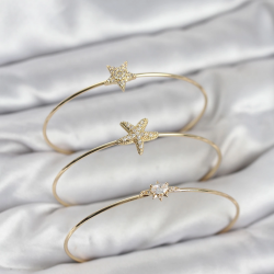 Mey İthalat® Gold Renk Zirkon Taşlı Deniz Yıldızı Model 3'lü Kadın Bileklik Kombini