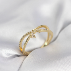 Mey İthalat® Gold Renk Zirkon Taşlı Fiyonk Model Kadın Yüzük