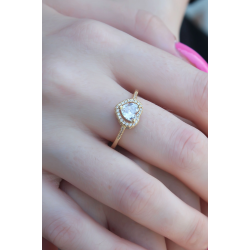 Mey İthalat® Gold Renk Zirkon Taşlı Kalp Model Charm Pirinç Kadın Yüzük