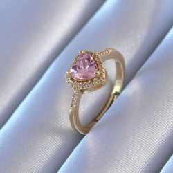 Mey İthalat® Gold Renk Zirkon Taşlı Kalp Model Pirinç Charm Kadın Yüzük