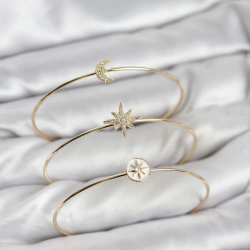 Mey İthalat® Gold Renk Zirkon Taşlı Kutup Yıldızı Model 3'lü Kadın Bileklik Kombini