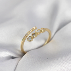 Mey İthalat® Gold Renk Zirkon Taşlı Minimal Kalp Model Kadın Yüzük