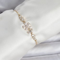 Mey İthalat® Gold Renk Zirkon Taşlı Papatya Model Asansörlü Kadın Bileklik
