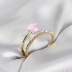 Mey İthalat® Gold Renk Zirkon Taşlı Pembe Halley Model Kadın Yüzük