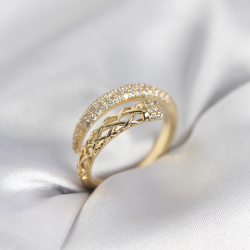 Mey İthalat® Gold Renk Zirkon Taşlı Sarmal Kadın Yüzük