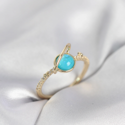 Mey İthalat® Gold Renk Zirkon Taşlı Satürn Model Kadın Yüzük