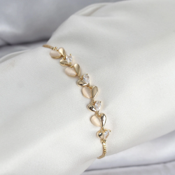 Mey İthalat® Gold Renk Zirkon Taşlı Sıralı Damla Model Asansörlü Kadın Bileklik