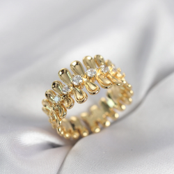 Mey İthalat® Gold Renk Zirkon Taşlı Sıralı Damla Model Kadın Yüzük