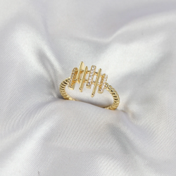 Mey İthalat® Gold Renk Zirkon Taşlı Sütun Model Kadın Yüzük