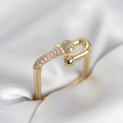 Mey İthalat® Gold Renk Zirkon Taşlı Tifani Model Kare Kadın Yüzük