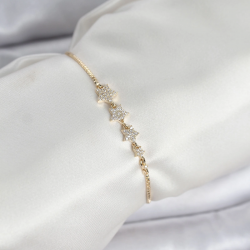 Mey İthalat® Gold Renk Zirkon Taşlı Yıldız Model Asansörlü Kadın Bileklik