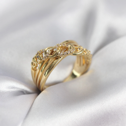 Mey İthalat® Gold Renk Zirkon Taşlı Zincir Model Kadın Yüzük